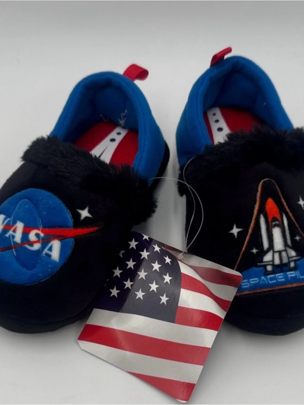 NASA Kids Plush Space Slippers - Black & Blue Size 7/8M